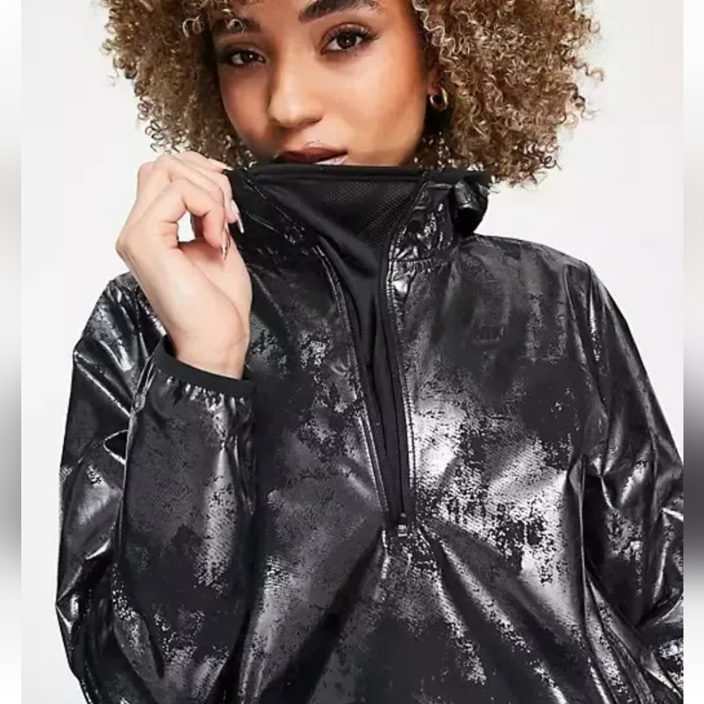 Nike Air 1/4 Zip Pullover Foil Windbreaker Jacket 3X Black Metallic Hooded